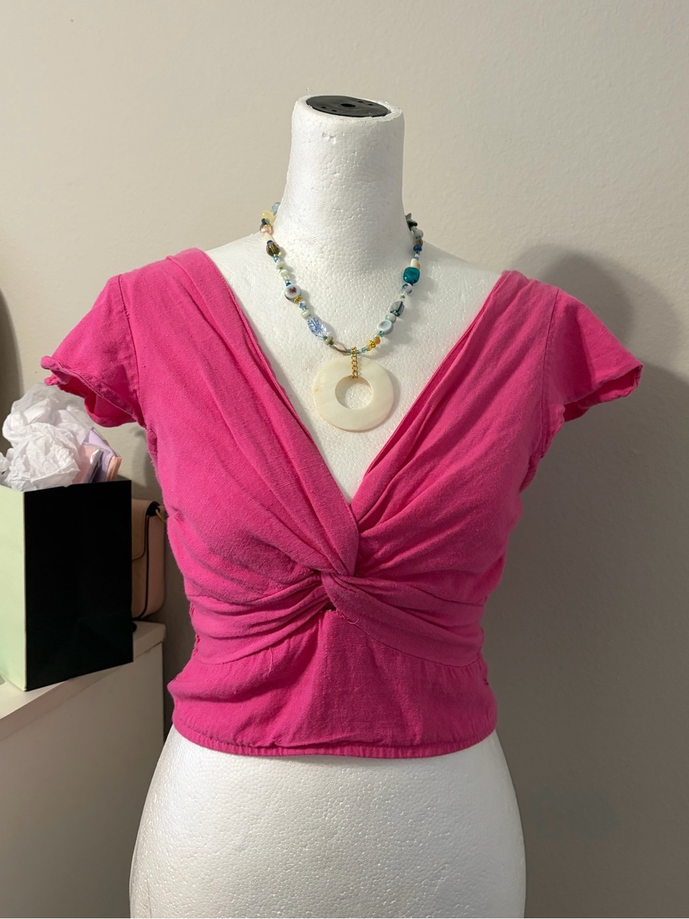 Windsor Bright Pink Twisted Front Crop Top